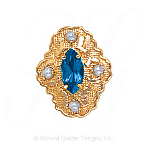 GS490 BT/PL - 14 Karat Gold Slide with Blue Topaz center and Pearl accents 